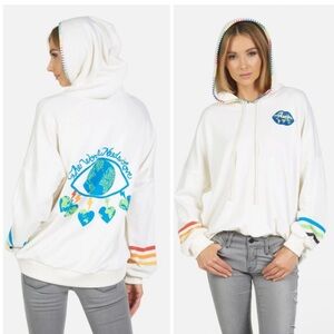Lauren Moshi Lila World Eye Love Oversized Hoodie Cream Small